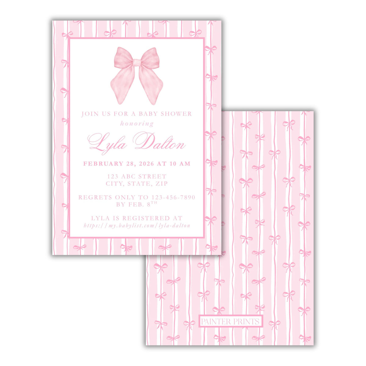 Pink Bows Baby Shower Invite