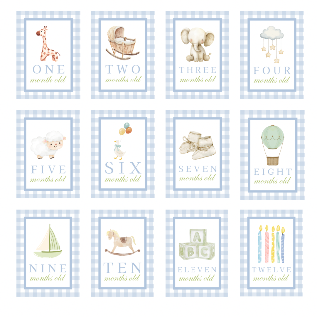 Blue Gingham Milestone Cards